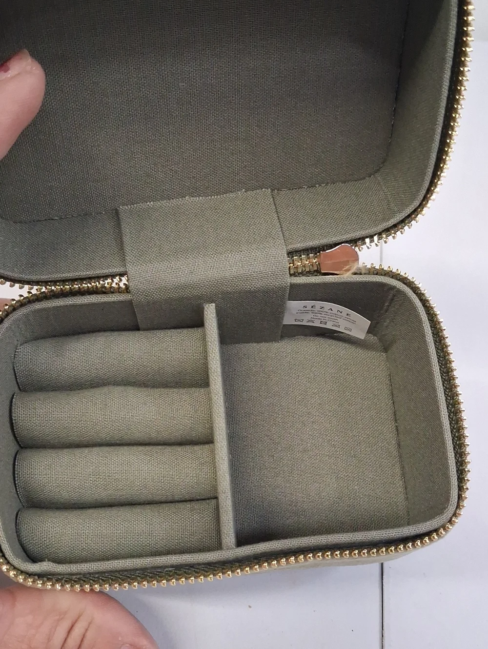 Sezane Olive Green Velvet Travel Jewelry Case with Tassel